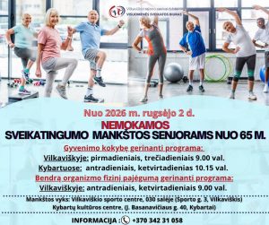 Nuo rugsėjo 2 d. nemokamos sveikatingumo mankštos seniorams nuo 65 m.