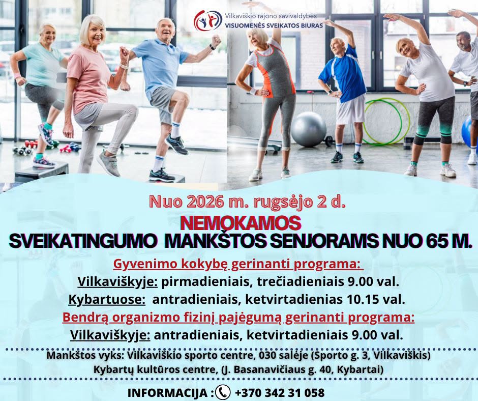 Nuo rugsėjo 2 d. nemokamos sveikatingumo mankštos seniorams nuo 65 m.
